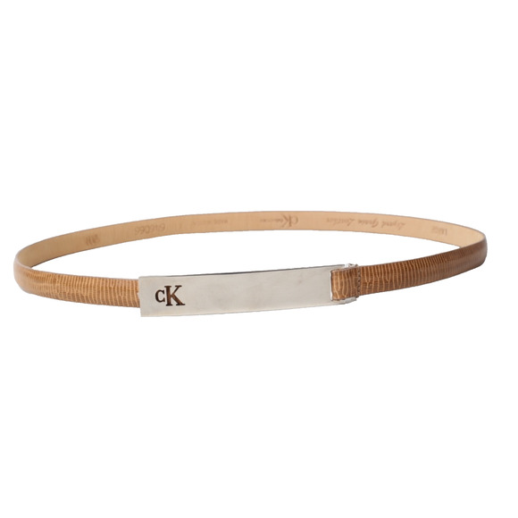 Vintage Calvin Klein CK Beige Lizard Embossed Leather Skinny Waist Belt Size L main image 5